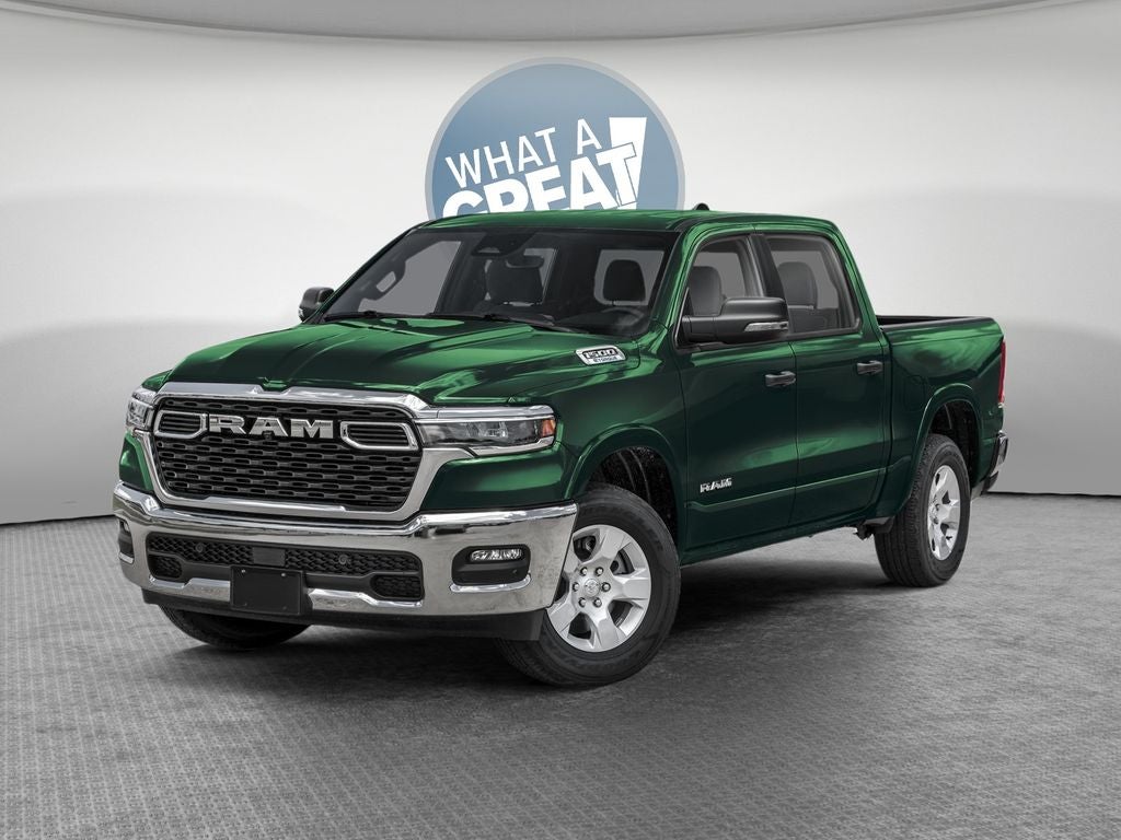 2026 RAM 1500 RAM 1500 BIG HORN CREW CAB 4X4 5'7' BOX in Serrano-Green Metallic Exterior Paint — front three-quarter view