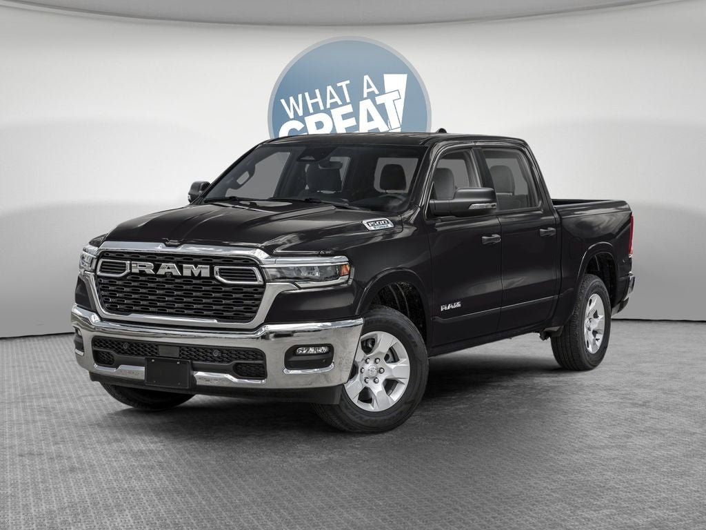 2026 RAM 1500 RAM 1500 BIG HORN CREW CAB 4X4 5'7' BOX in Diamond Black Crystal Pearl-Coat Exterior Paint — front three-quarter view