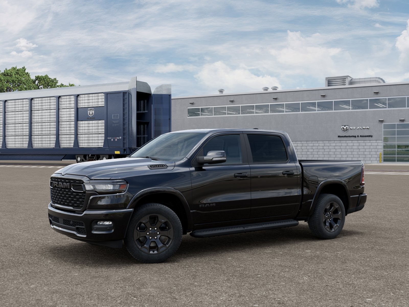 2026 RAM 1500 RAM 1500 BIG HORN CREW CAB 4X4 5'7' BOX in Diamond Black Crystal Pearl-Coat Exterior Paint — front three-quarter view