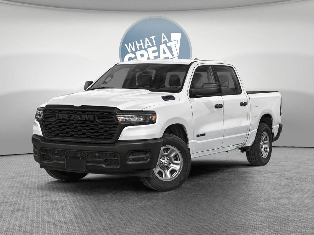 2026 RAM 1500 RAM 1500 WARLOCK CREW CAB 4X4 5'7' BOX in Bright White Clear-Coat Exterior Paint — front three-quarter view